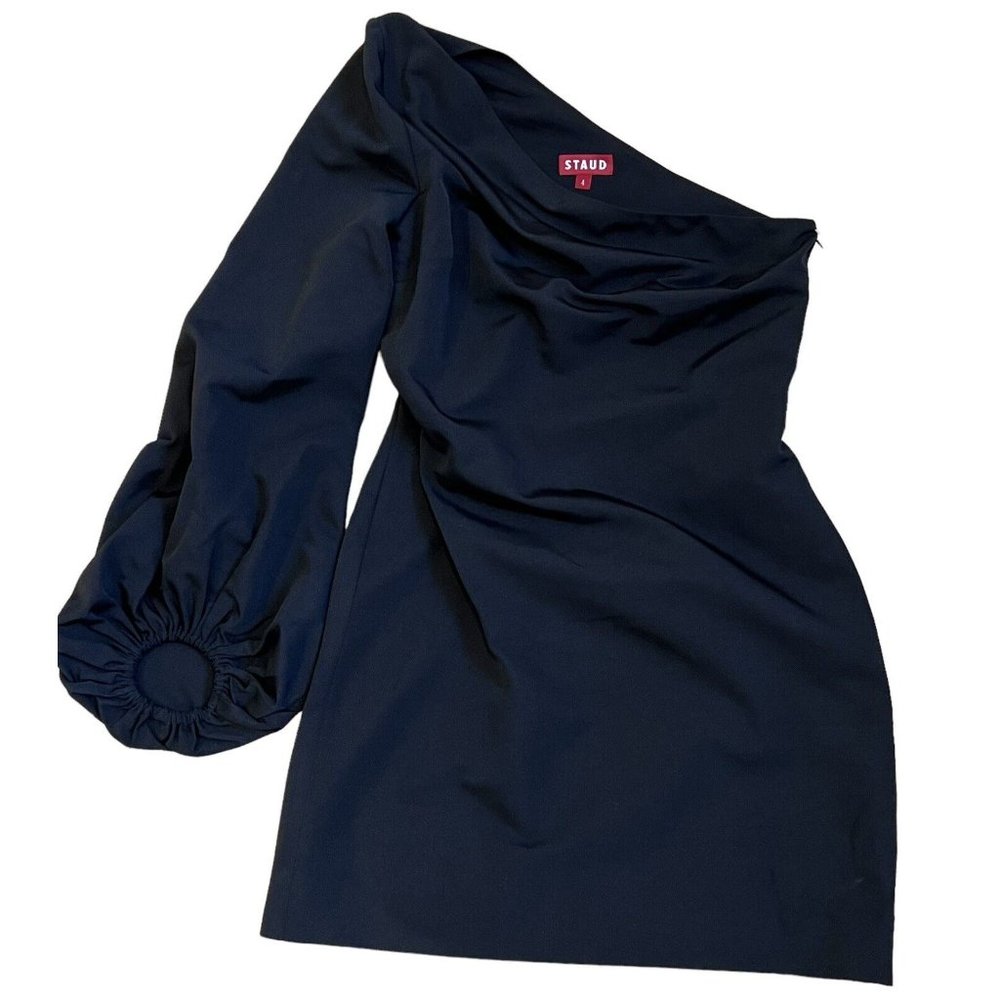 STAUD Women's one-shoulder Black Mini Dress NWT $395